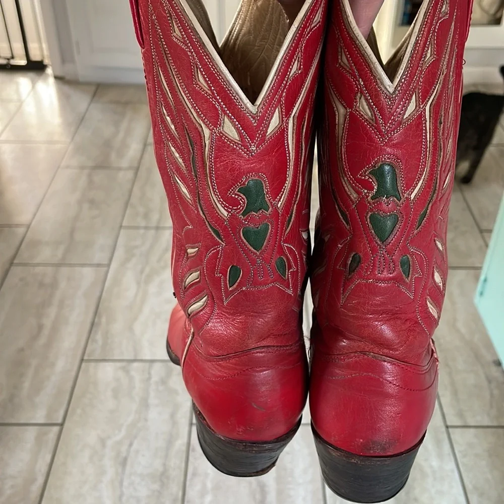 VTG Ralph Lauren Red Phoenix Bird Cowboy Boots Size 7 - Picture 4 of 12